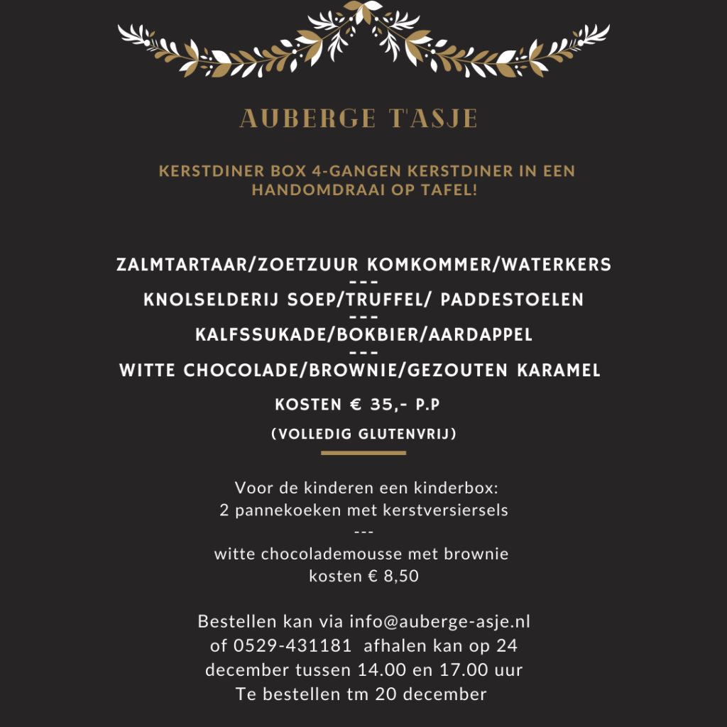 Auberge ’t Asje Kerstdiner box 4-gangen kerstdiner in een handomdraai op tafel